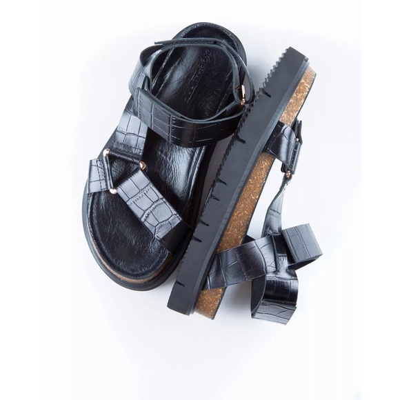 All Black Pressed Croc Lowform Flat Sandal - Picture 4 of 7
